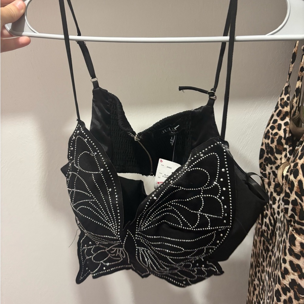 Black Butterfly Embellished Top